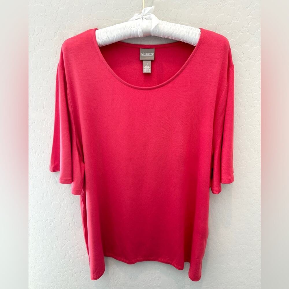 CHICO’S | Coral Pink Stretch Scoop Neck Top Soft Flutter Sleeve  | Size 3 XL